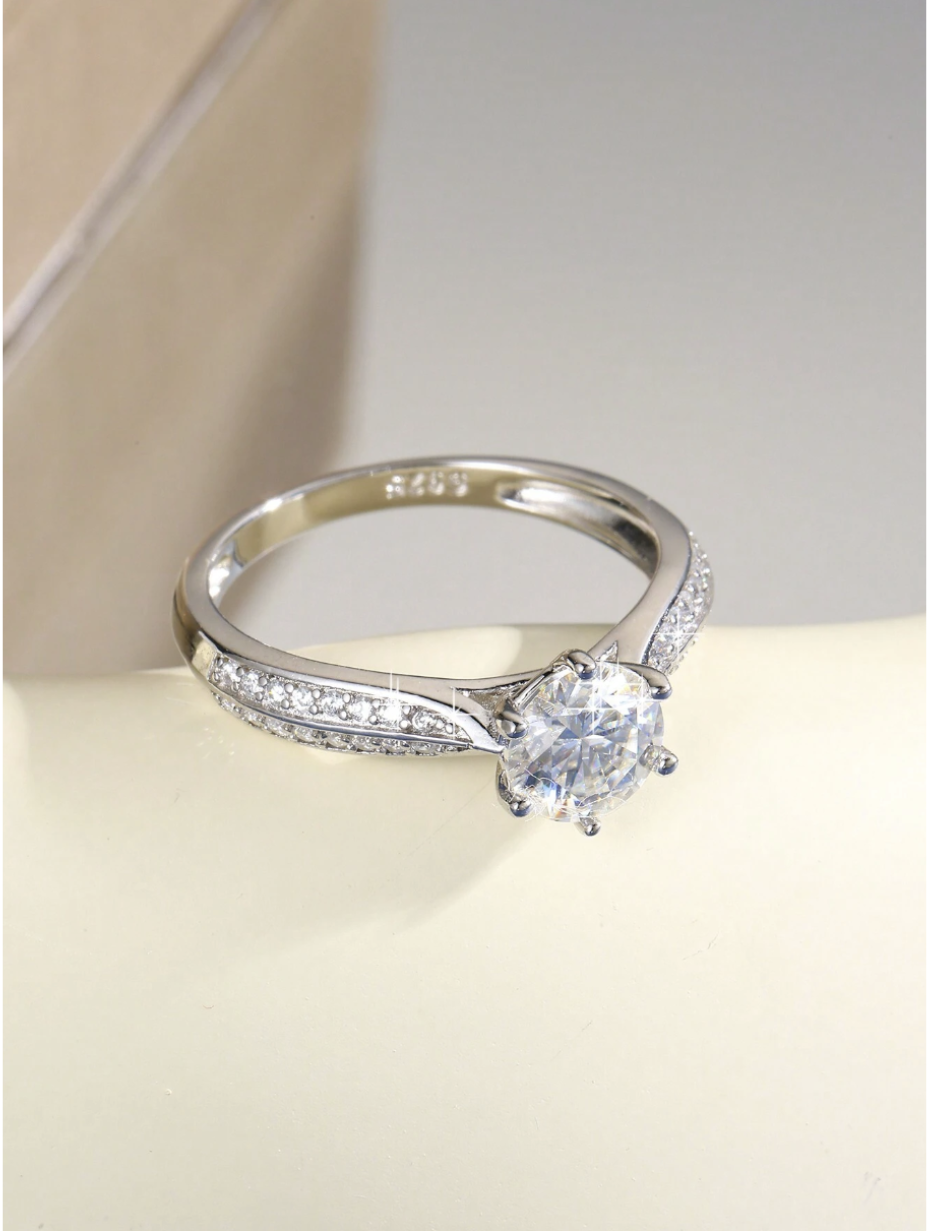 S925 Sterling Sølv 1kt Lab-dyrket Moissanite Ring | D Farve Halo Ring