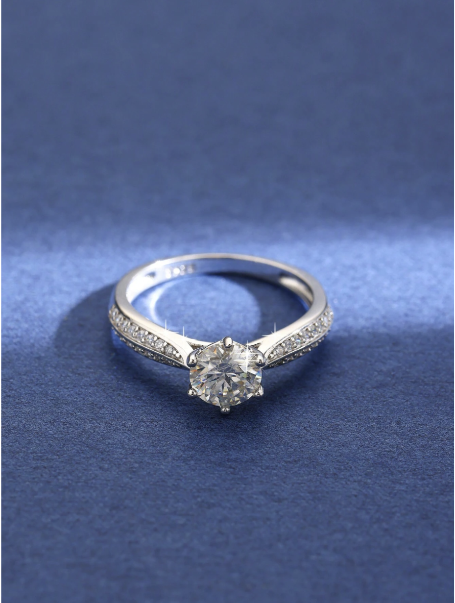 S925 Sterling Sølv 1kt Lab-dyrket Moissanite Ring | D Farve Halo Ring