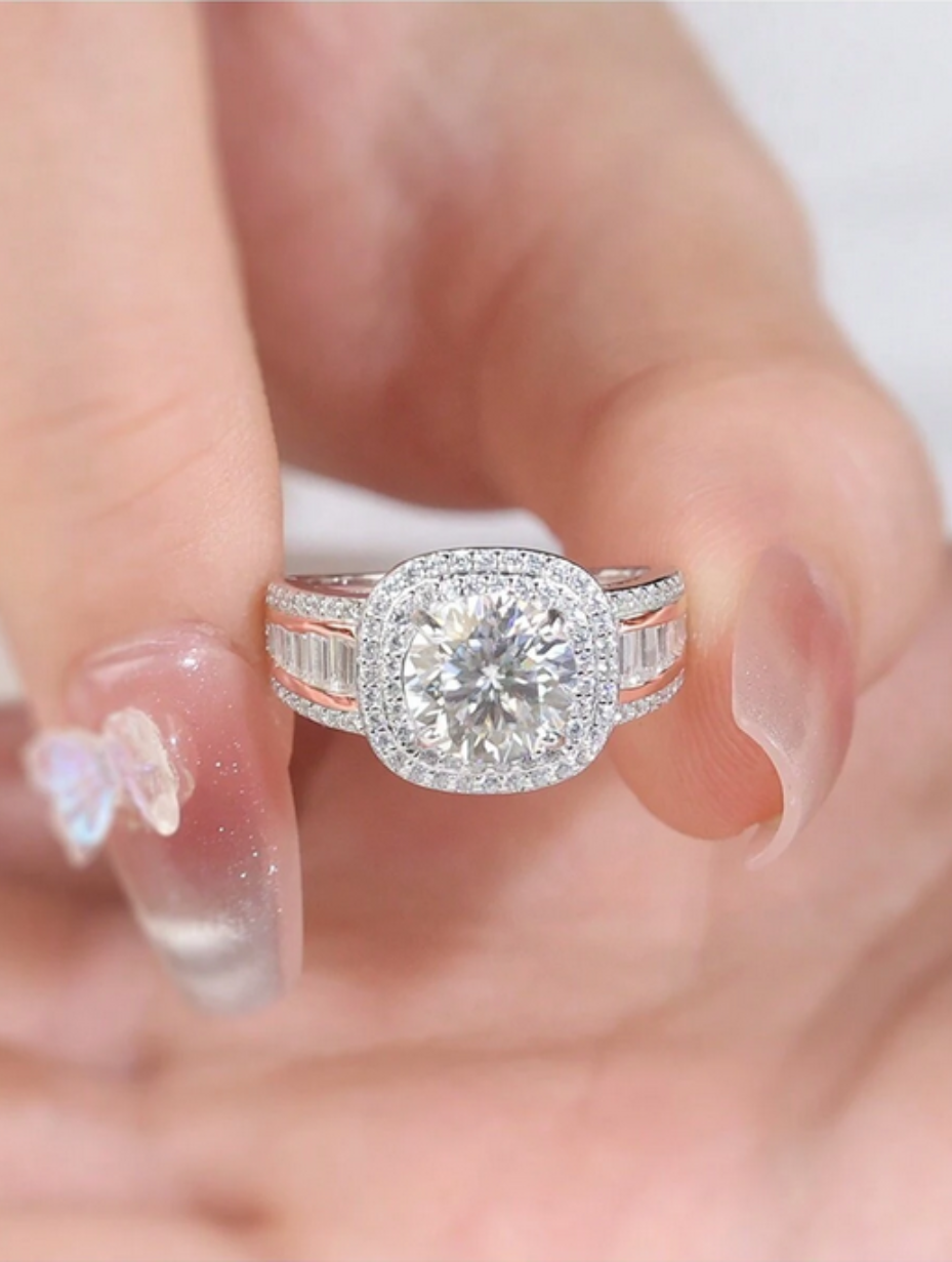 Moissanite Halo Ring | Classic S925 Sterling Silver