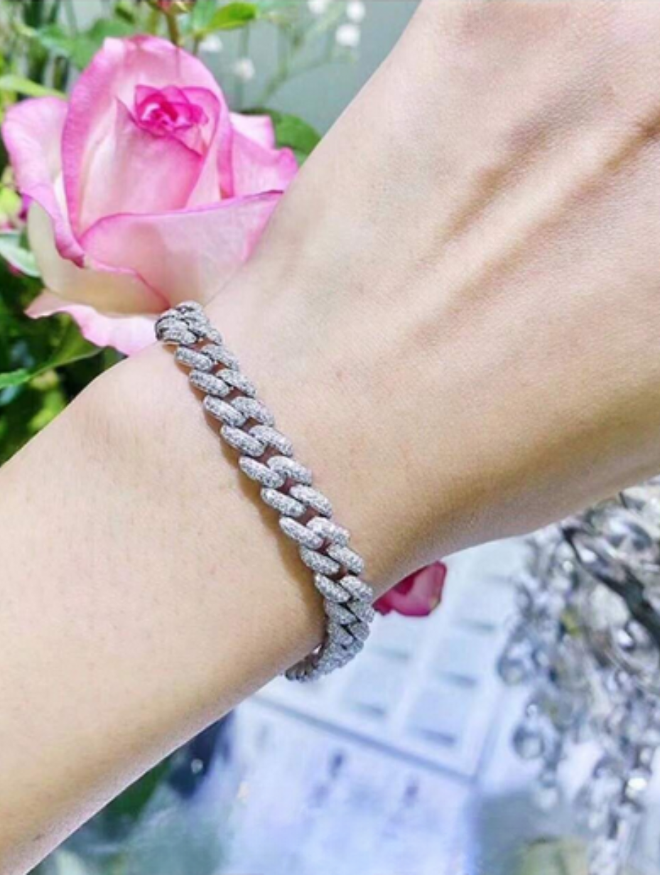S925 Sterling Silver Unisex Bracelet | Heavy Industrial Design with Diamond
