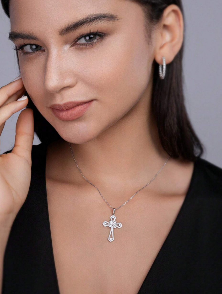 Eternal Cross Moissanite Necklace | S925 Sterling Collarbone Chain