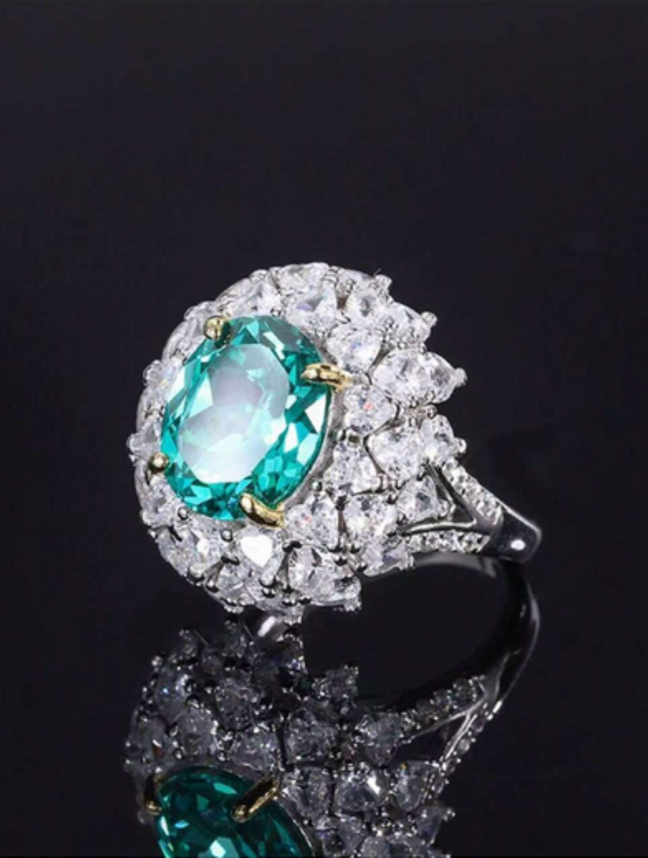 Sterlingsølv Grøn Lab Diamantring