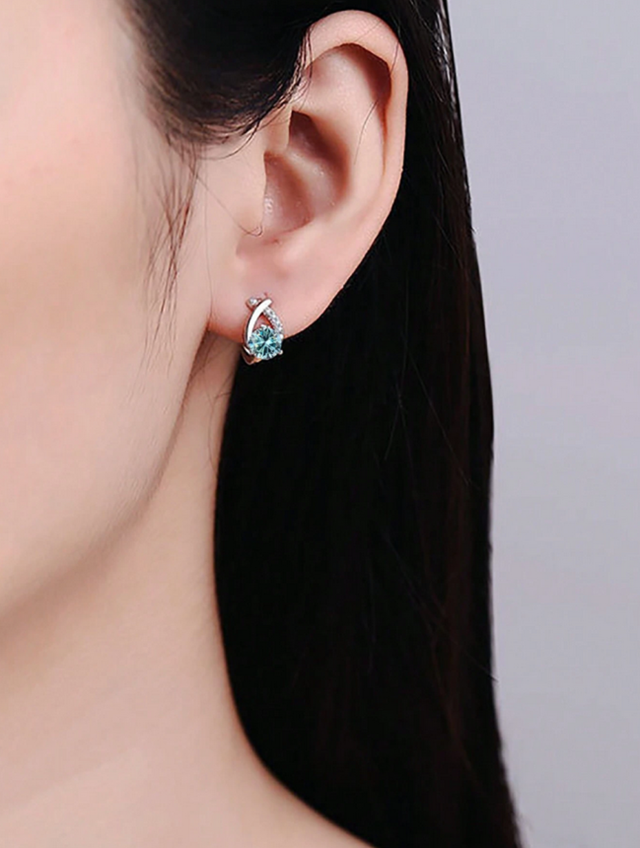 Aqua Elegance Moissanite Stud Earrings | Elegant S925 Sterling Silver