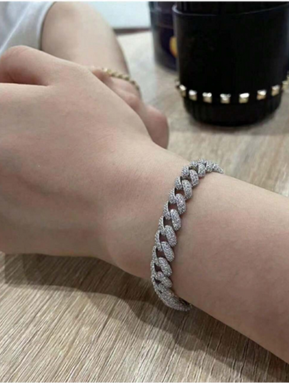 S925 Sterling Silver Unisex Bracelet | Heavy Industrial Design with Diamond
