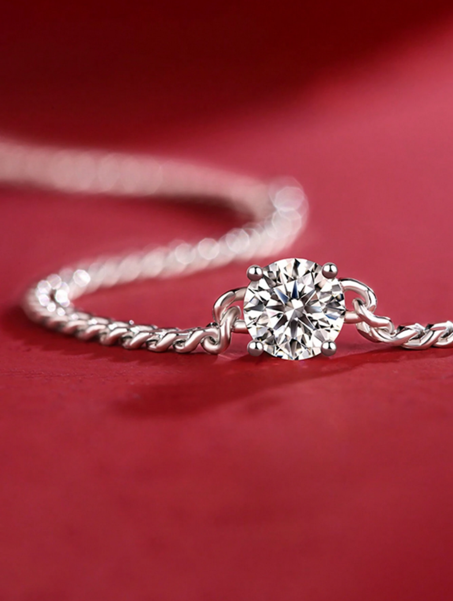 Moissanite Garnet Chain Bracelet | Unisex S925 Sterling Silver