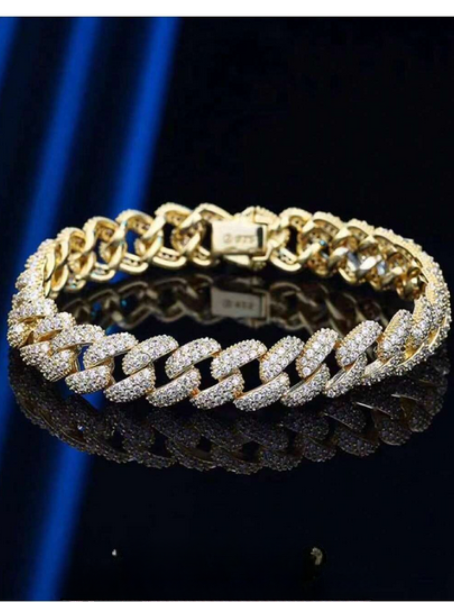 S925 Sterling Silver Unisex Bracelet | Heavy Industrial Design with Diamond