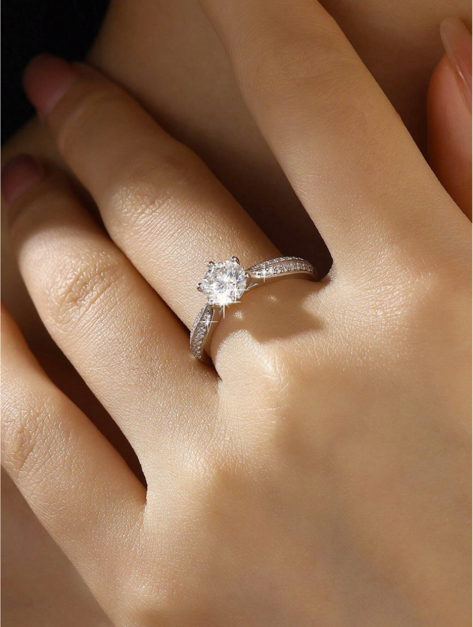 S925 Sterling Sølv 1kt Lab-dyrket Moissanite Ring | D Farve Halo Ring