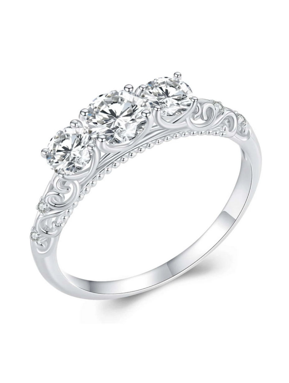 Luksus Moissanit Platinbelagt Ring | S925 Sterling Sølv