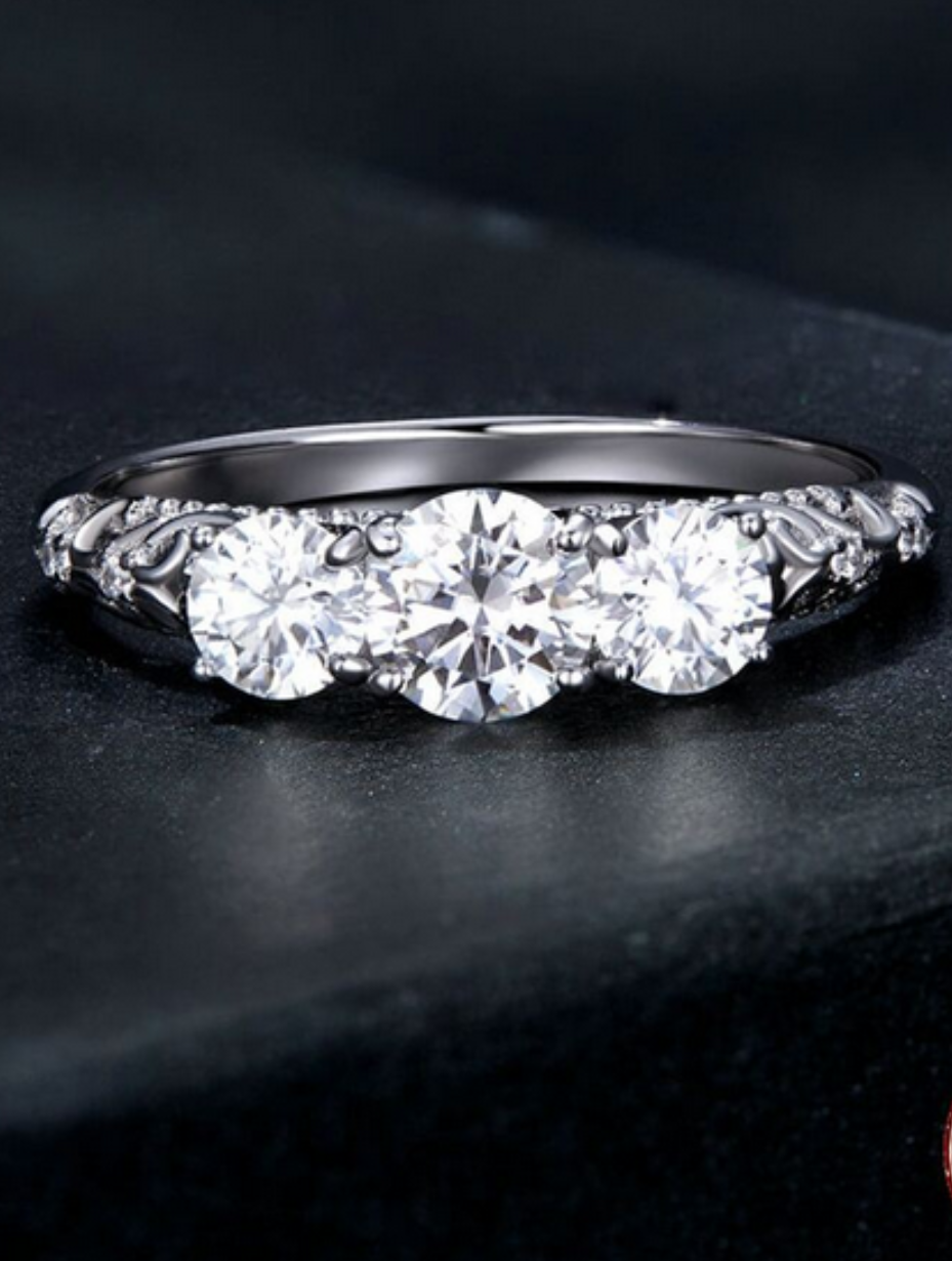 Luksus Moissanit Platinbelagt Ring | S925 Sterling Sølv