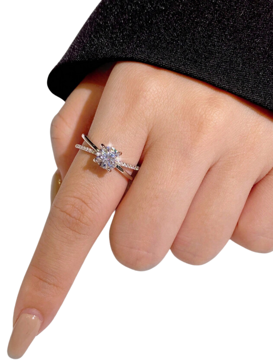Luksus Moissanit Fire Kløer Ring | S925 Sterling Sølv