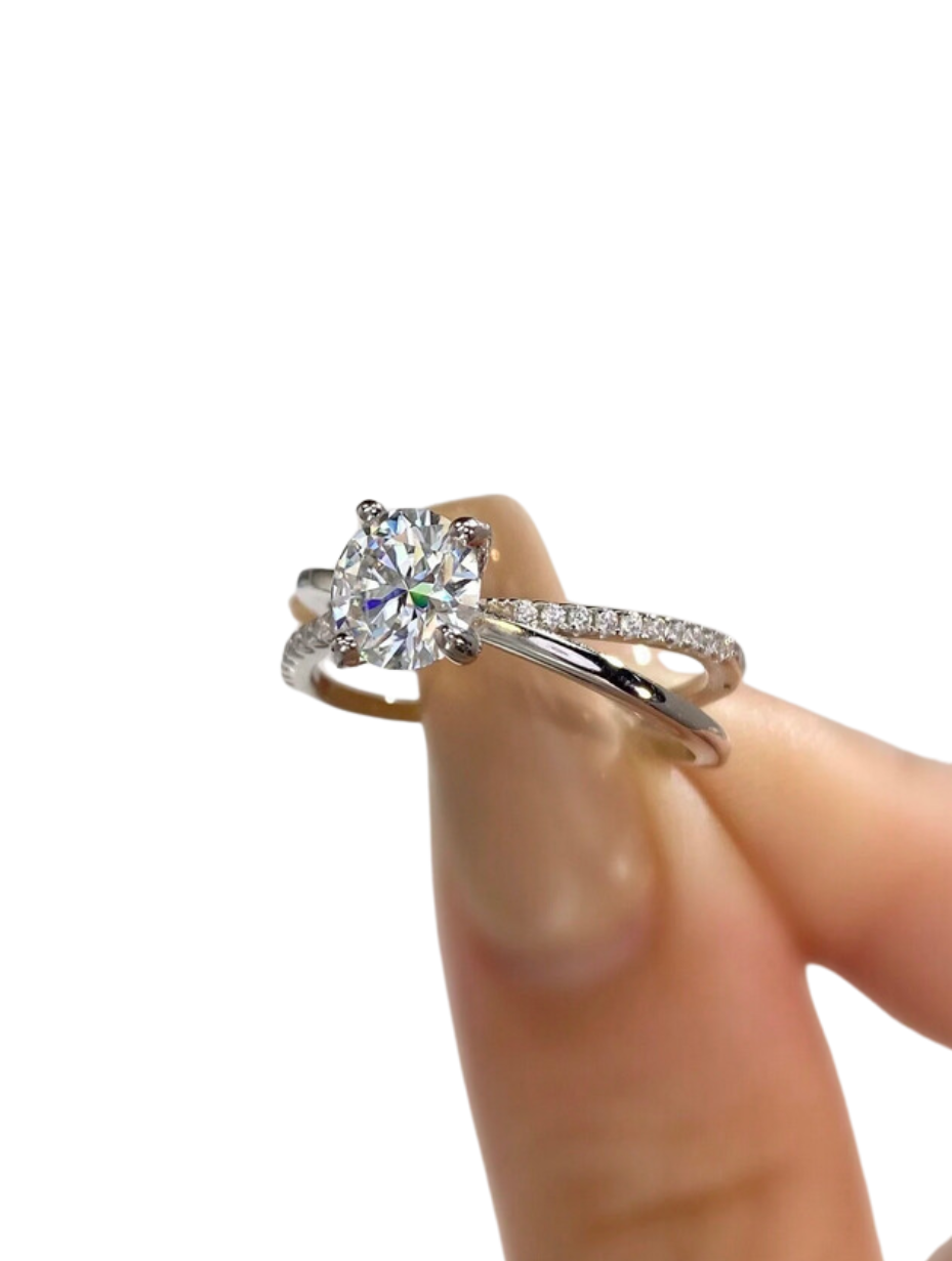 Luksus Moissanit Fire Kløer Ring | S925 Sterling Sølv