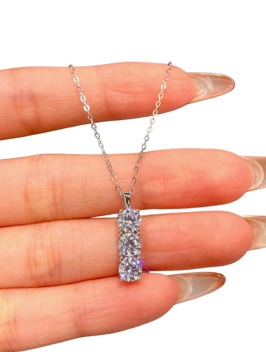 Luxury Moissanite Three-Diamond Necklace | S925 Silver