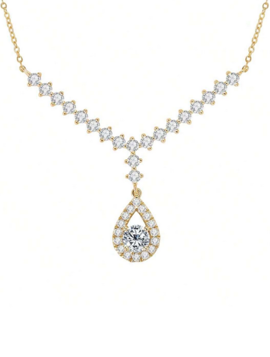 925 Sterling Silver Round Moissanite Necklace | Elegant Bridal Jewelry