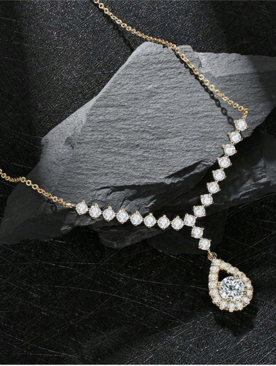 925 Sterling Silver Round Moissanite Necklace | Elegant Bridal Jewelry