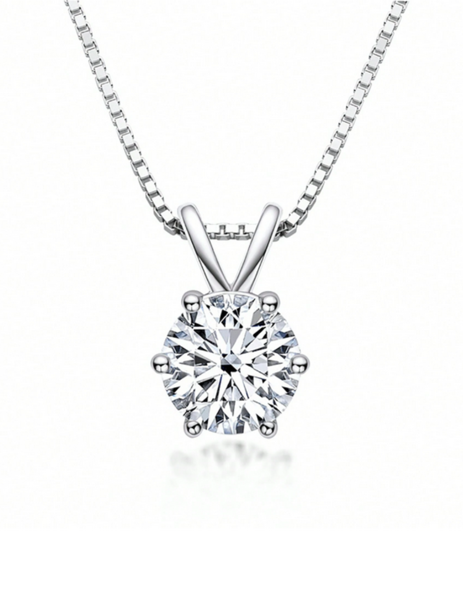 Lovely S925 Sterling Silver 6-Claw Moissanite Pendant Necklace
