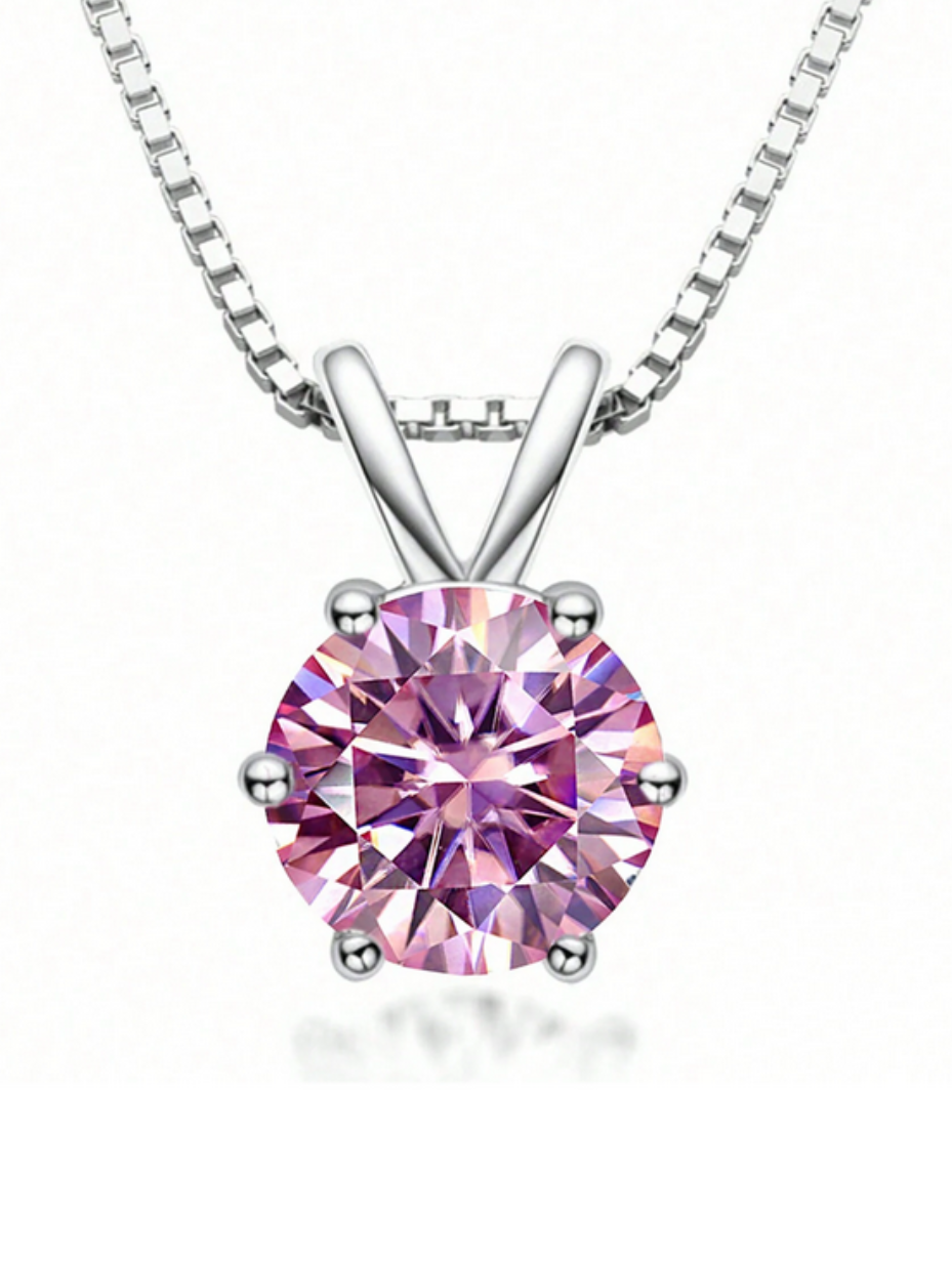 Lovely S925 Sterling Silver 6-Claw Moissanite Pendant Necklace