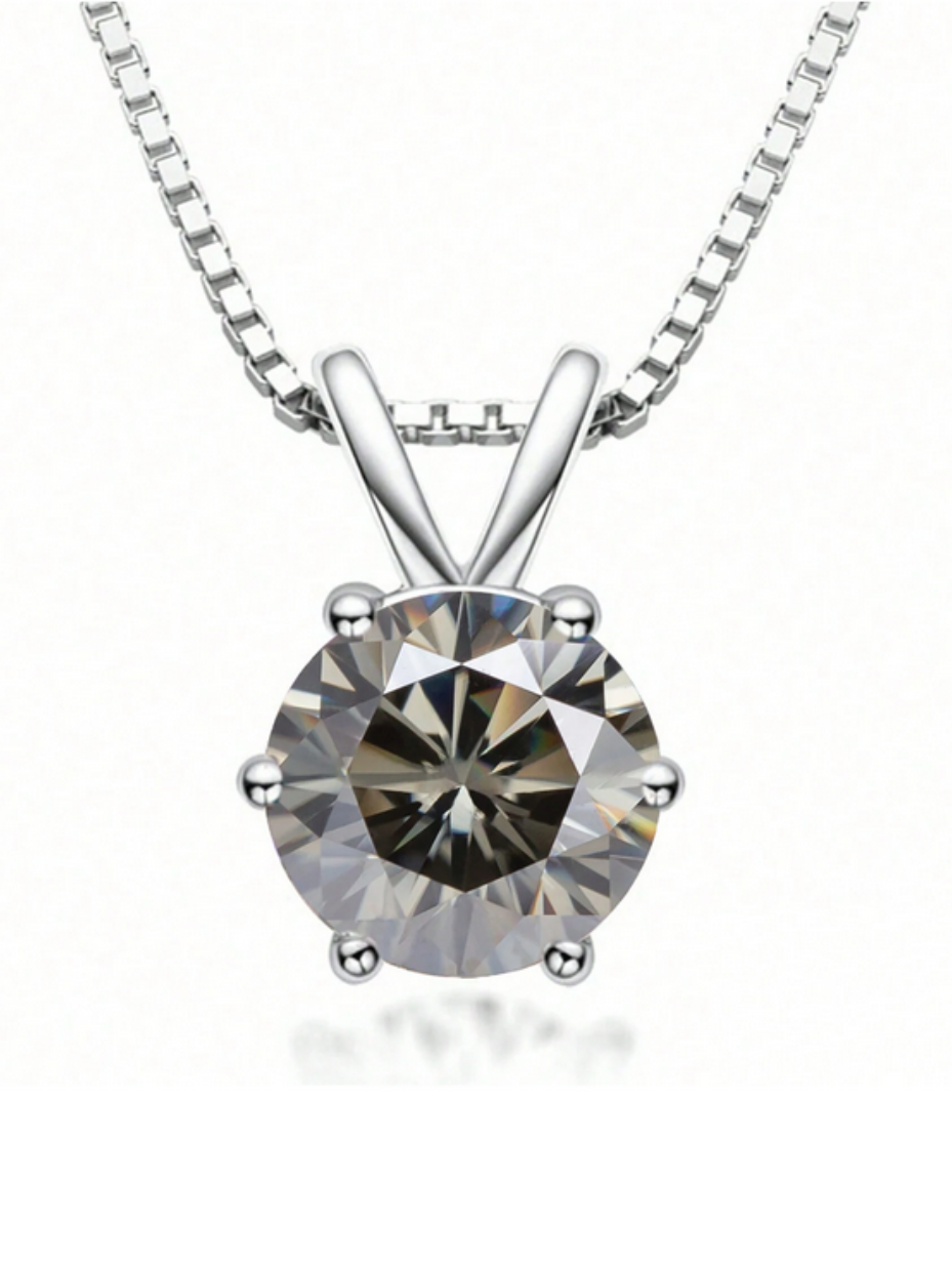 Lovely S925 Sterling Silver 6-Claw Moissanite Pendant Necklace