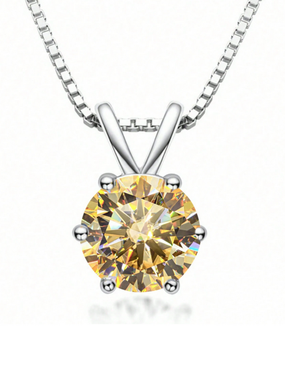 Lovely S925 Sterling Silver 6-Claw Moissanite Pendant Necklace