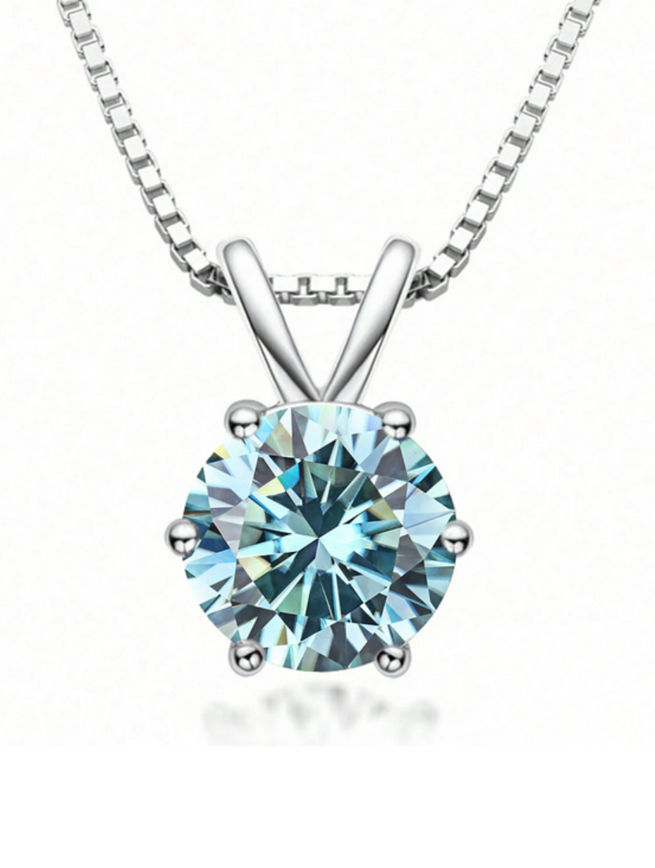 Lovely S925 Sterling Silver 6-Claw Moissanite Pendant Necklace