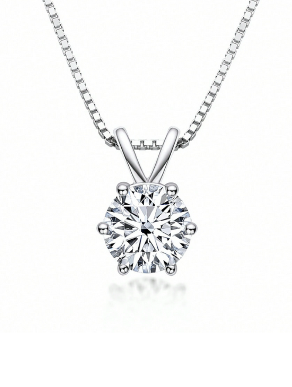 Lovely S925 Sterling Silver 6-Claw Moissanite Pendant Necklace