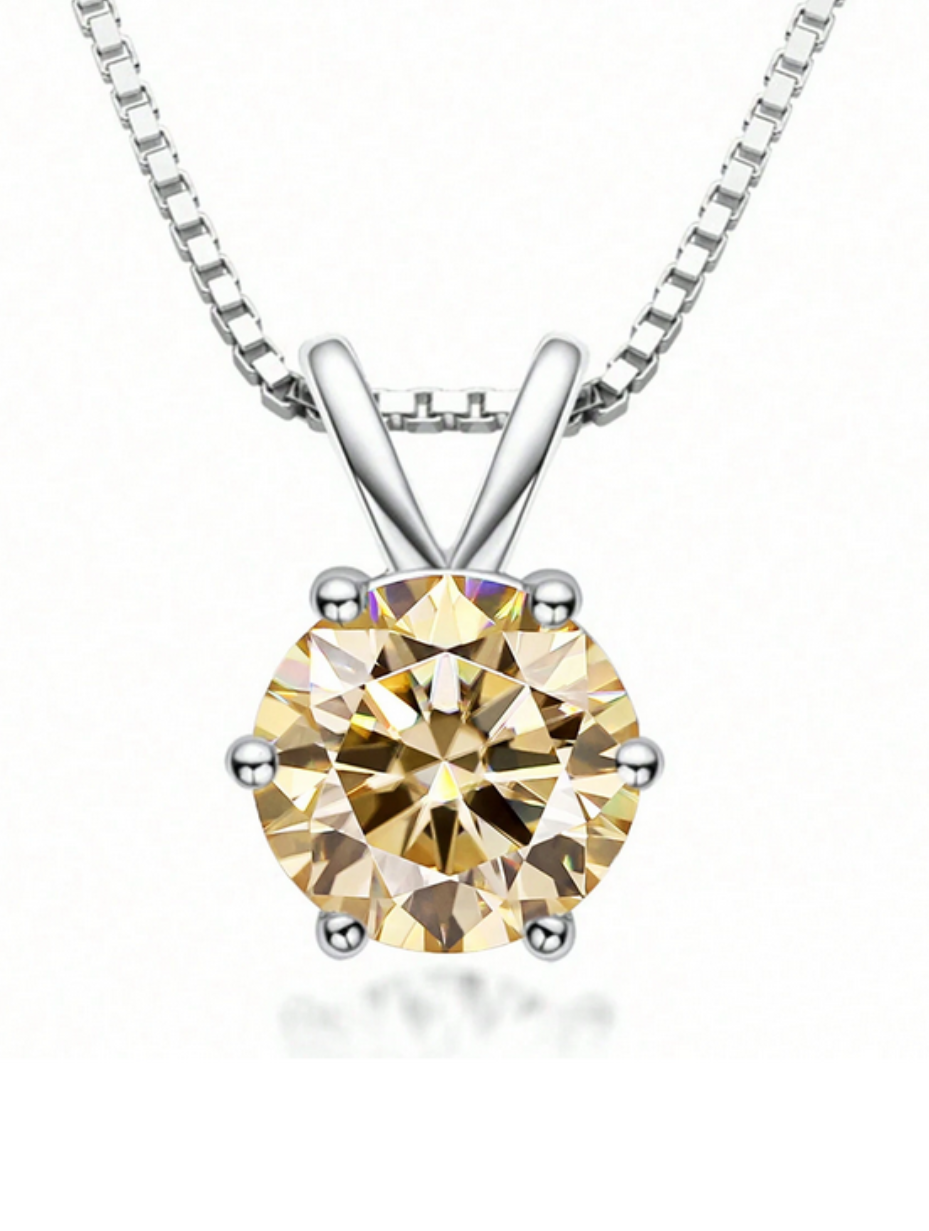 Lovely S925 Sterling Silver 6-Claw Moissanite Pendant Necklace