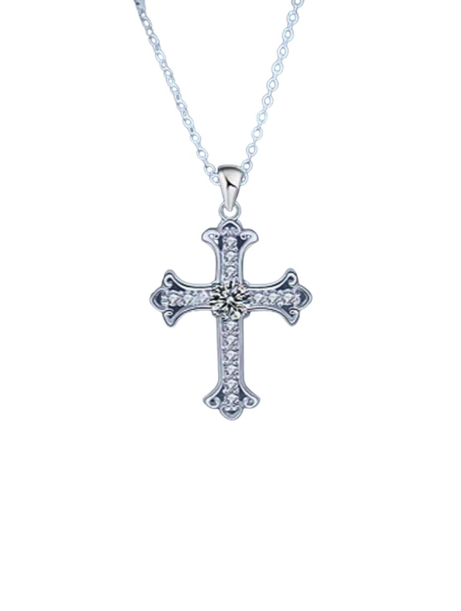925 Silver Moissanite Cross Pendant Necklace