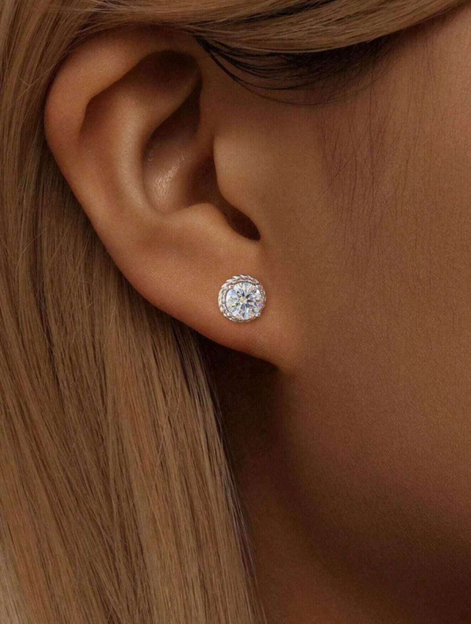 Twisted Crown Moissanite Stud Earrings | D Color