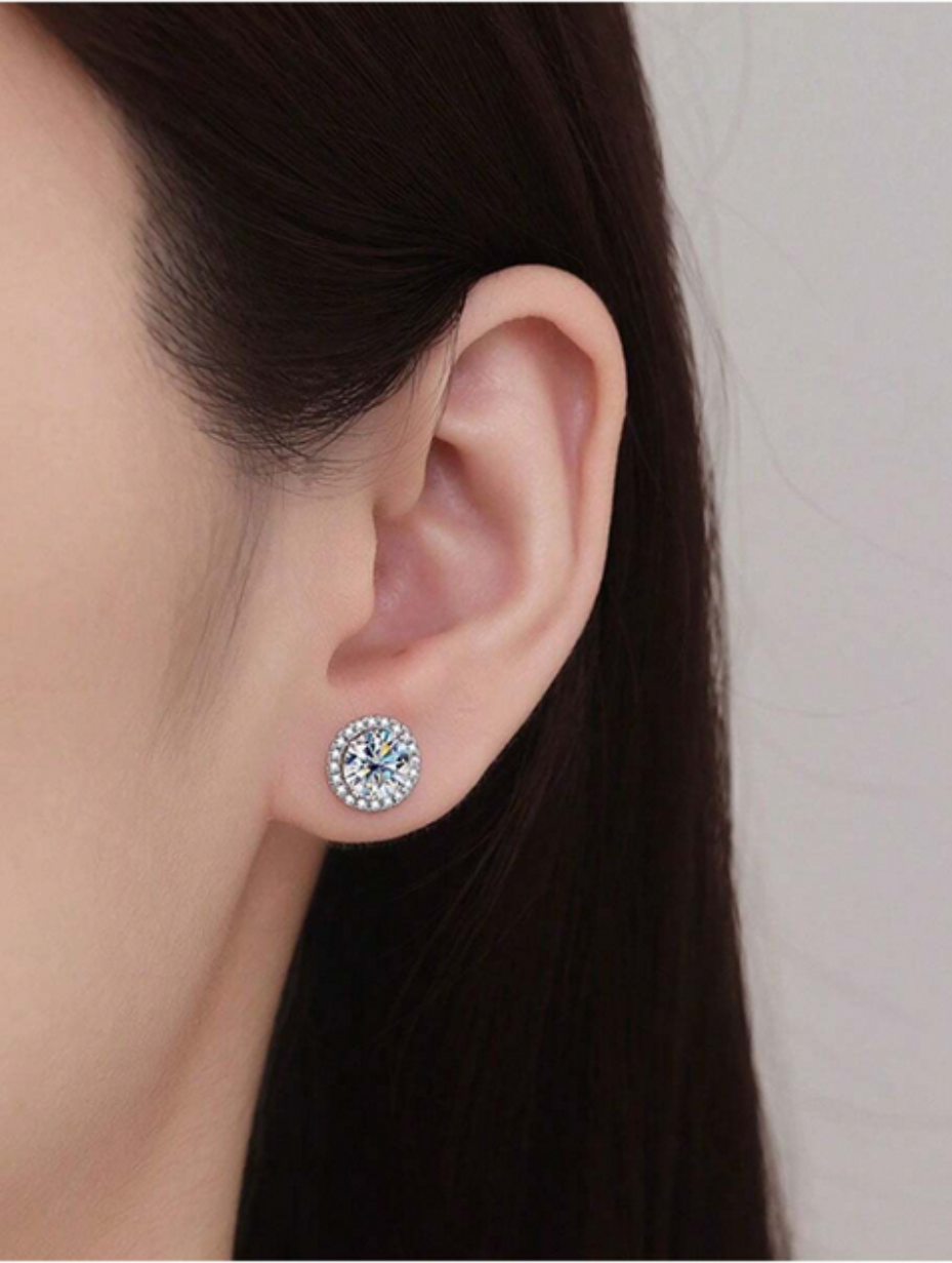 Screw Ball Moissanite Stud Earrings | Sterling Silver
