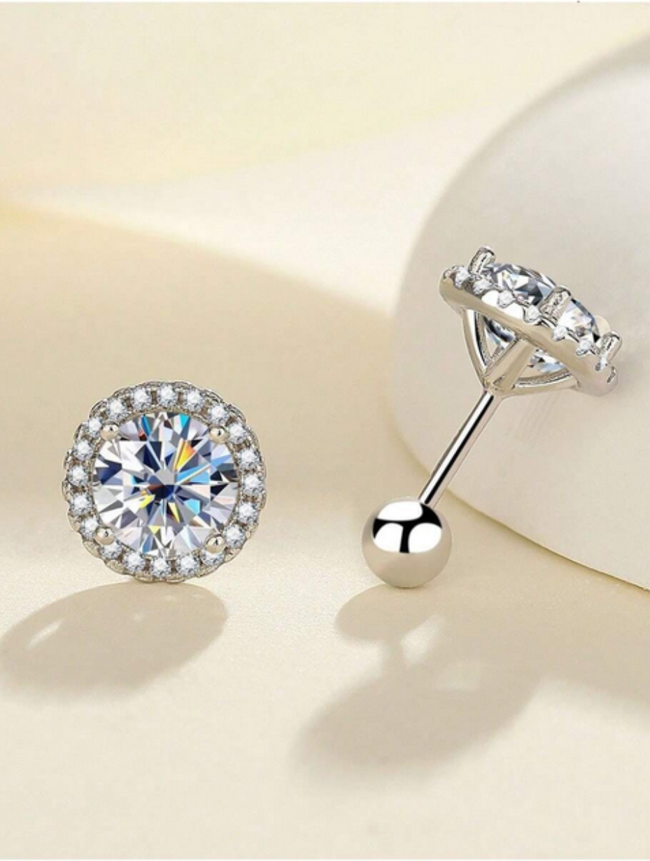 Screw Ball Moissanite Stud Earrings | Sterling Silver