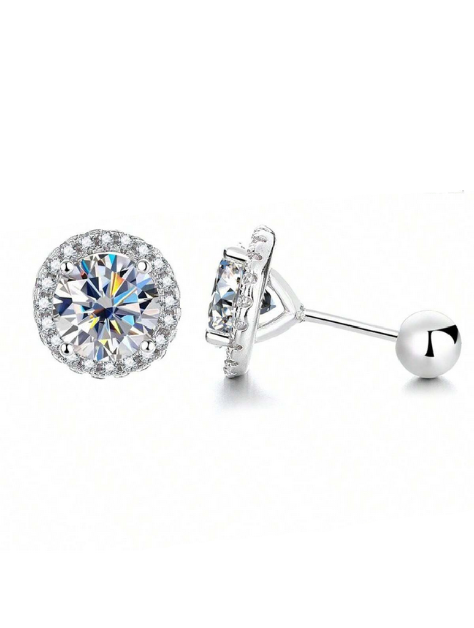 Screw Ball Moissanite Stud Earrings | Sterling Silver