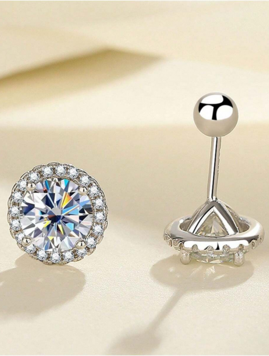 Screw Ball Moissanite Stud Earrings | Sterling Silver