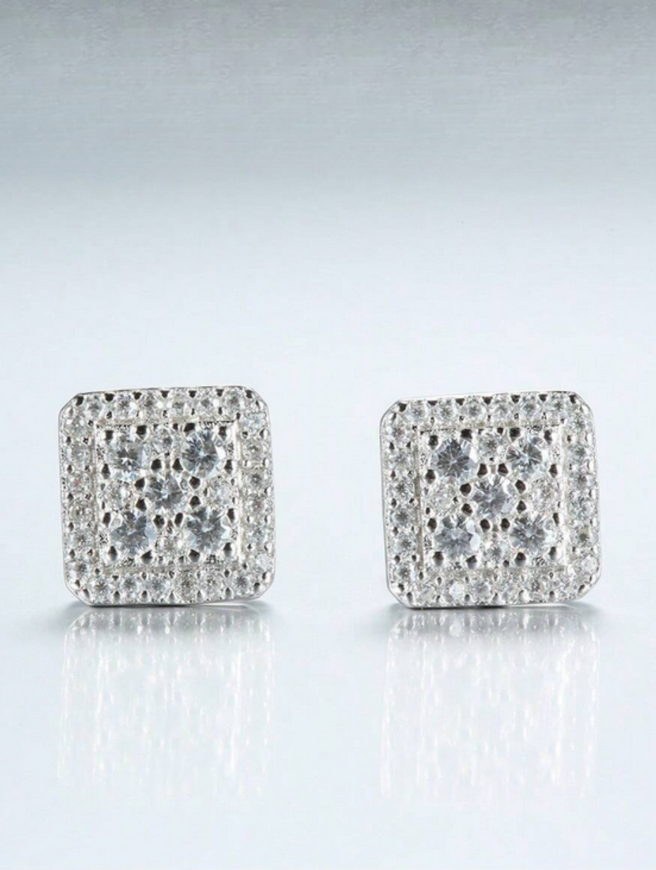 Square Moissanite Diamond Earrings | 18K Gold Plated