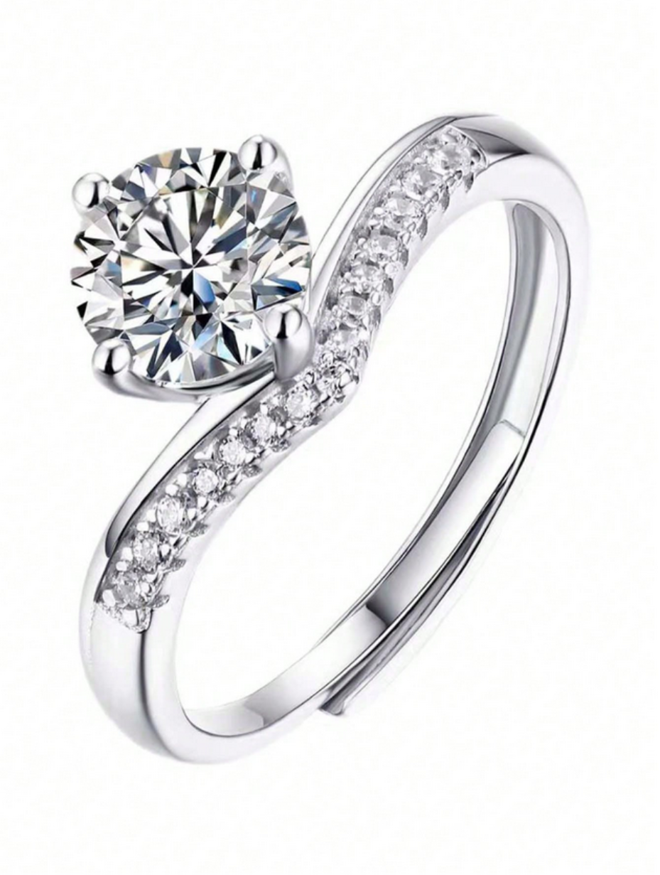 Elegant Moissanit V-Formet Ring | Sterlingsølv