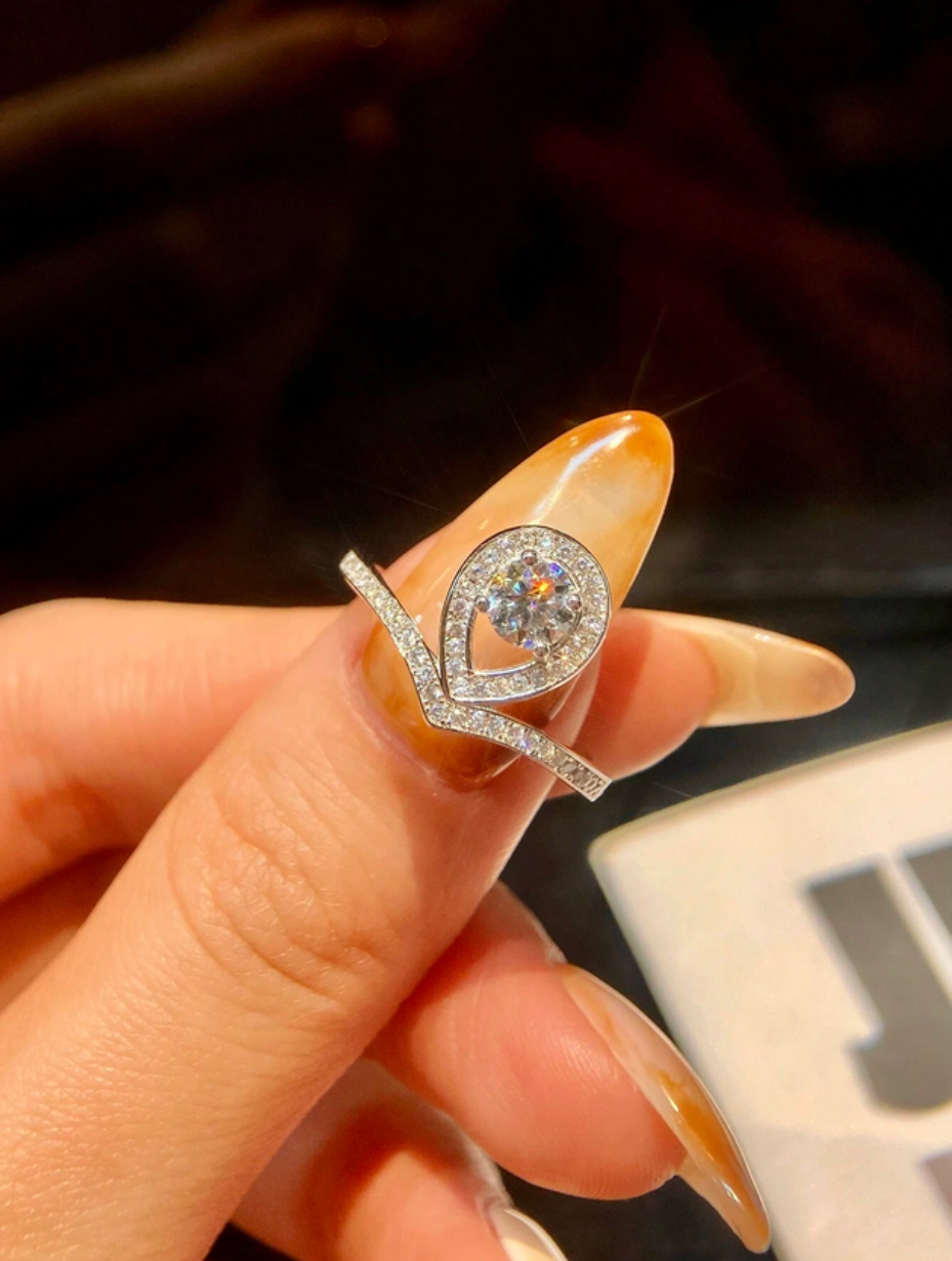 Moissanit Dråbeformet Krone Ring | 925 Sterling Sølv
