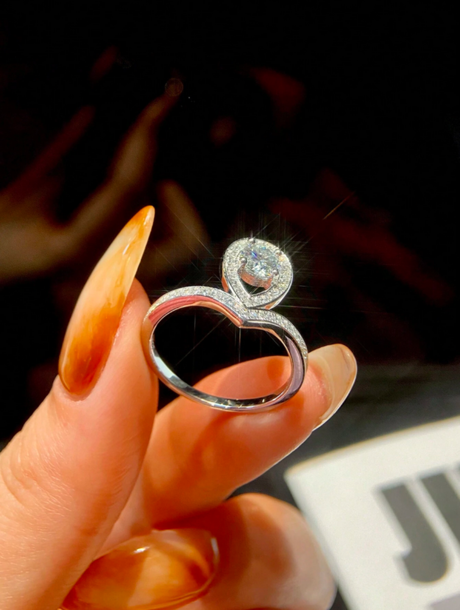 Moissanit Dråbeformet Krone Ring | 925 Sterling Sølv