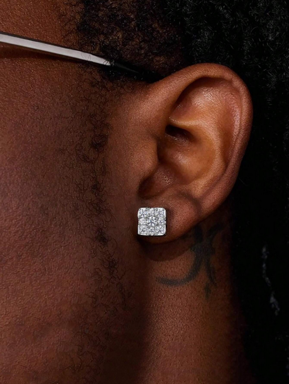 Sterling Silver Moissanite Square Earrings | Bold Style