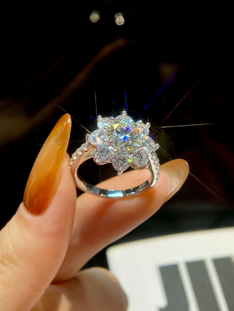Moissanite Flower Ring | S925 Sterling Silver Elegant Jewelry
