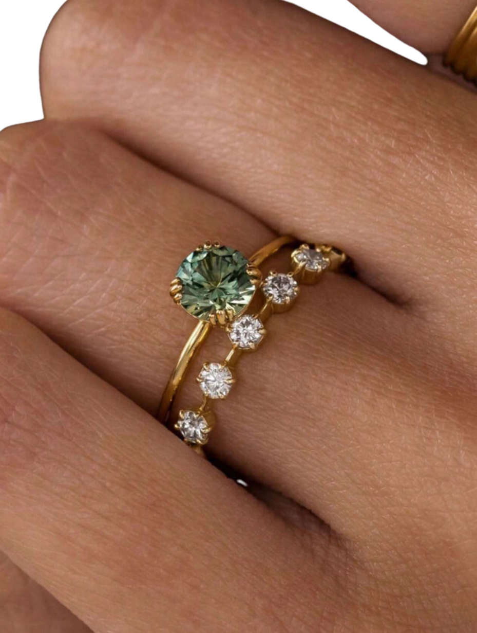 Smaragd Moissanit Ringsæt | S925 Sterling Sølv