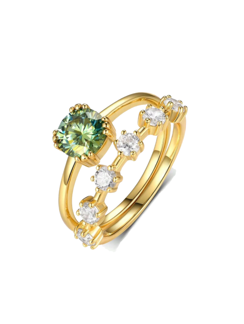 Smaragd Moissanit Ringsæt | S925 Sterling Sølv