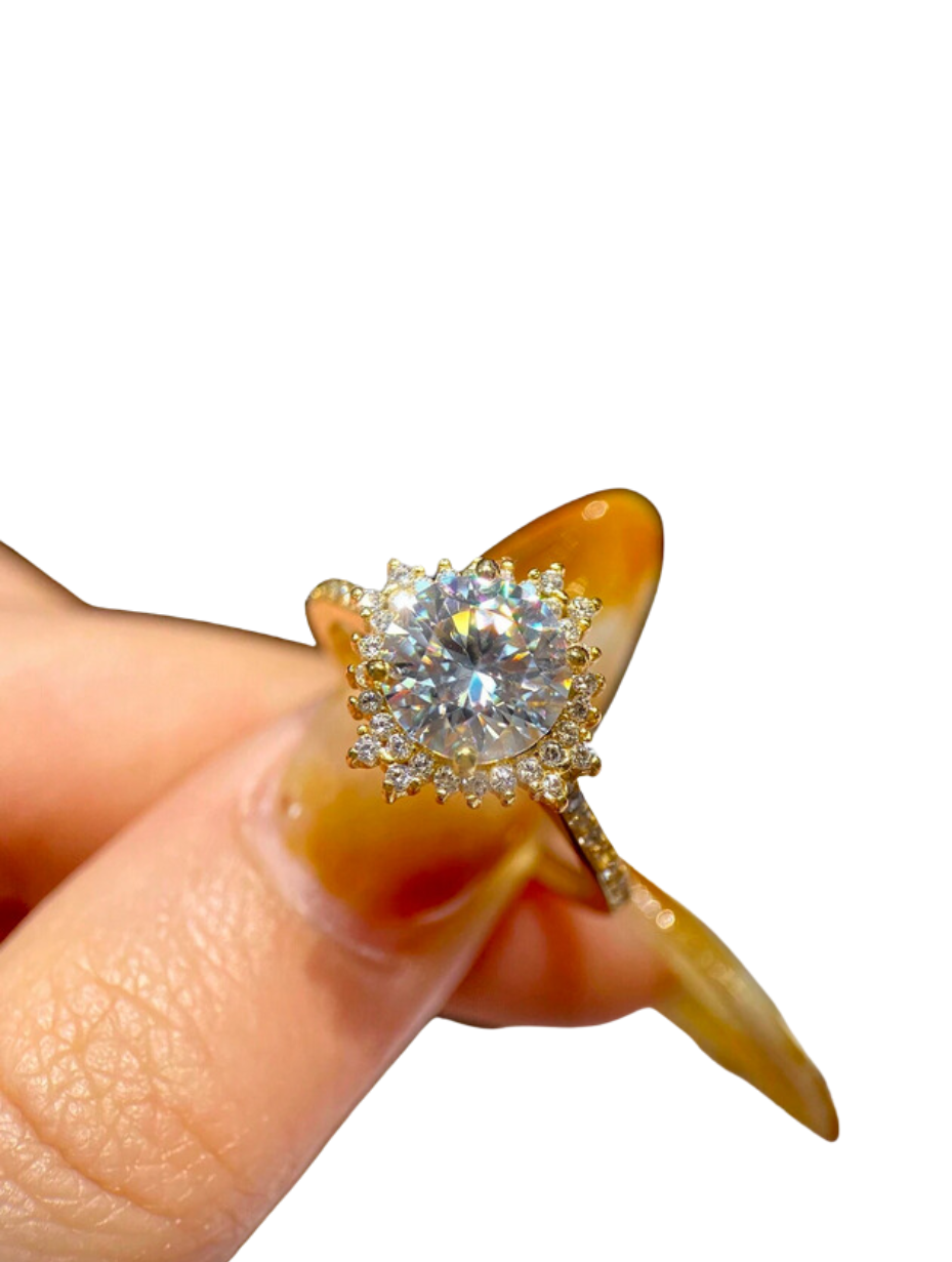 Moissanite Four-Claw Halo Ring | S925 Sterling Silver