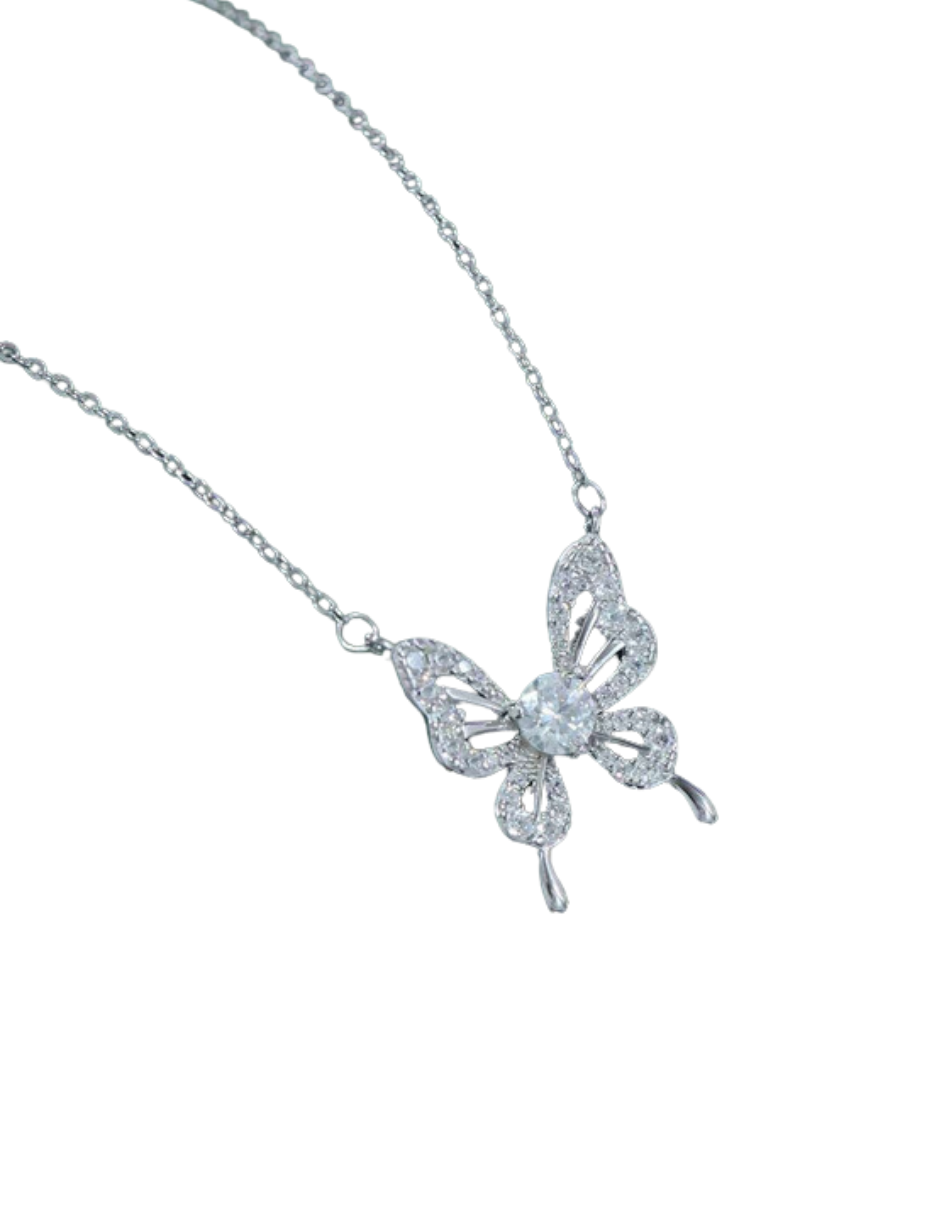 Moissanite Butterfly Necklace | Trendy Silver Pendant