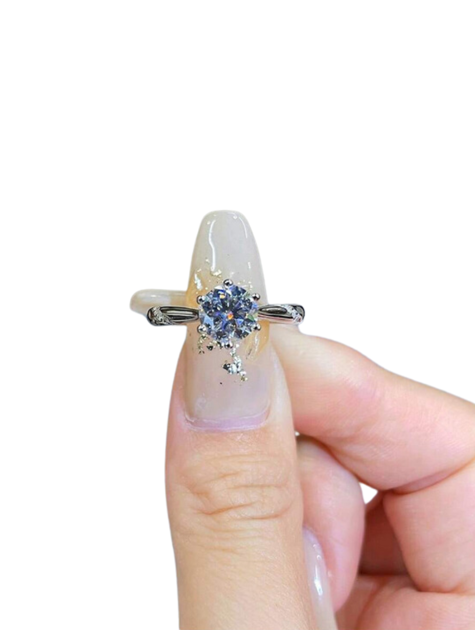 S925 Sterling Silver Moissanite Ring | White Gold Plated