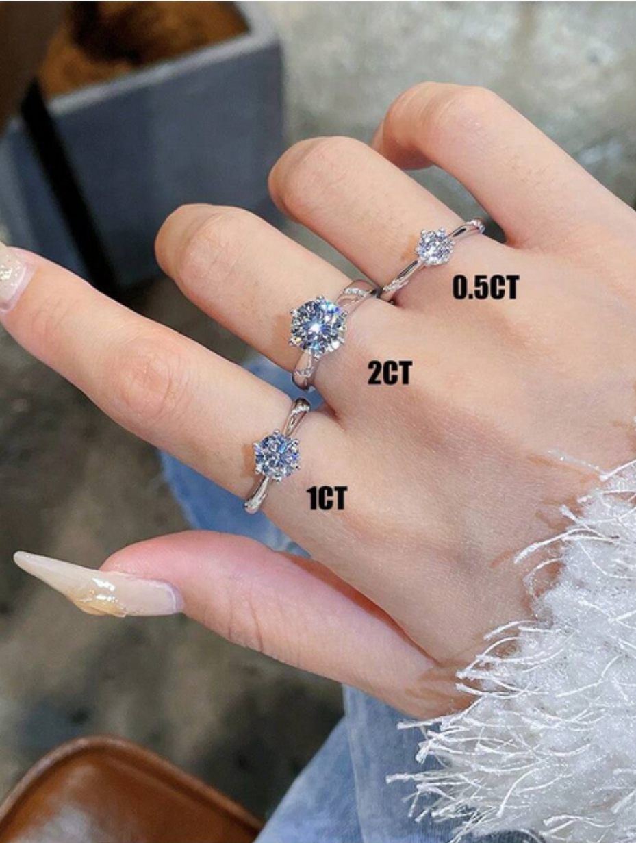 S925 Sterling Silver Moissanite Ring | White Gold Plated