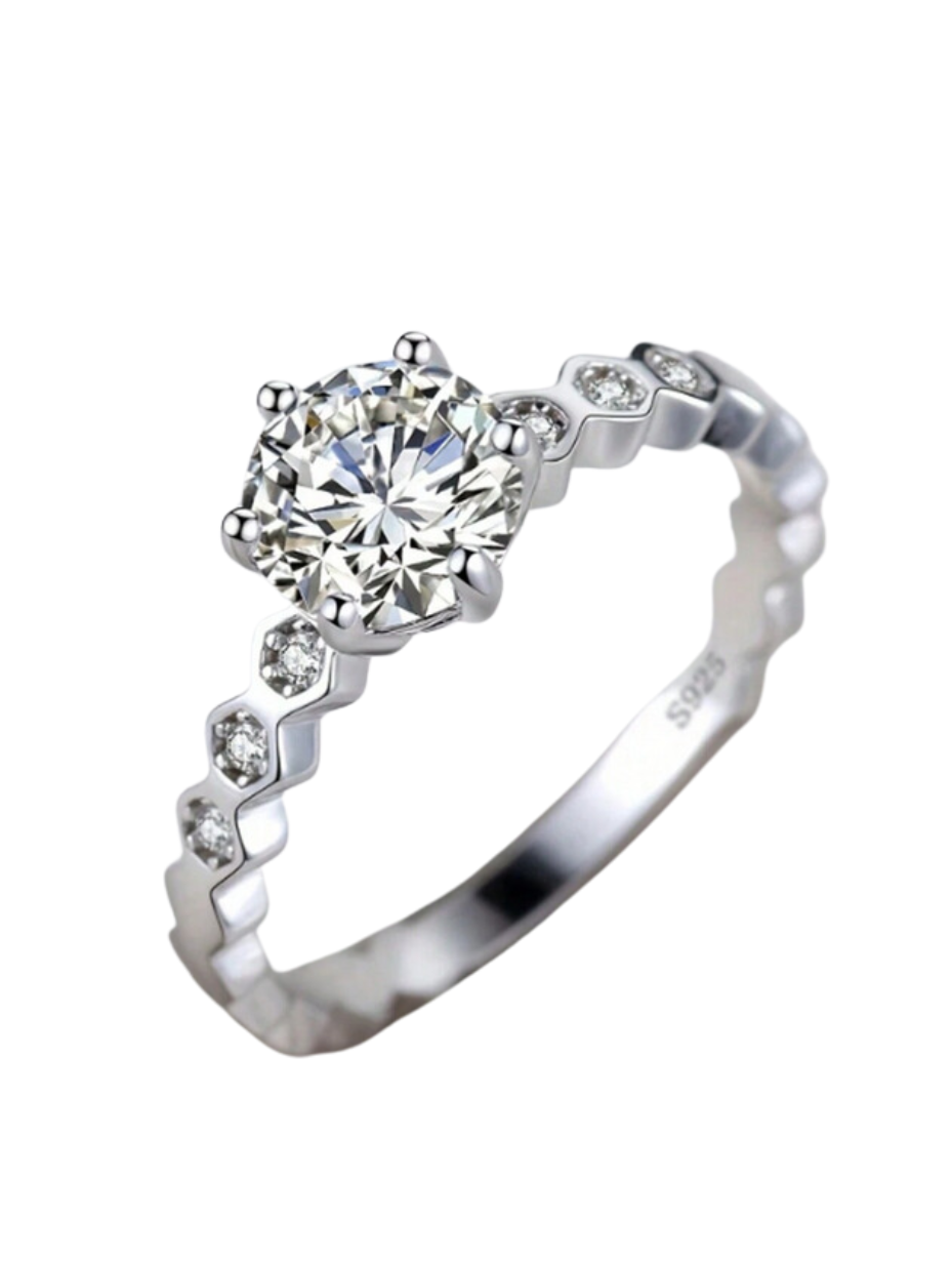 Ring med Moissanit Honeycomb i 925 Sterlingsølv | Elegant Design