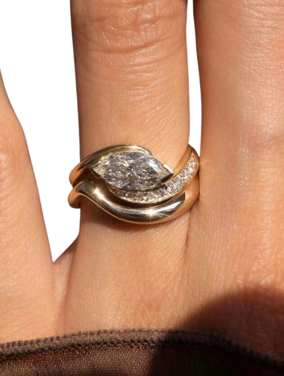 S925 Silver Horse Eye Moissanite Stackable Rings