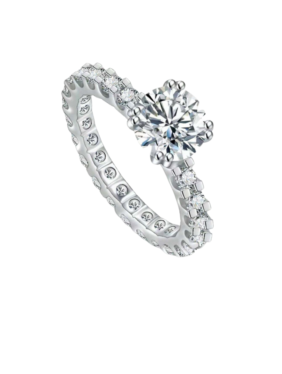 S925 Sterling Sølv Solitaire Moissanit Ring