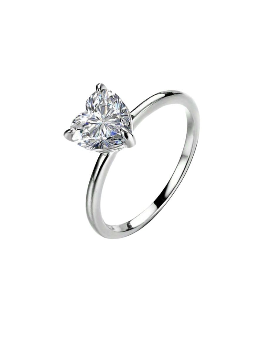 Moissanit Rund Ring – S925 Sølv |Hjerteform