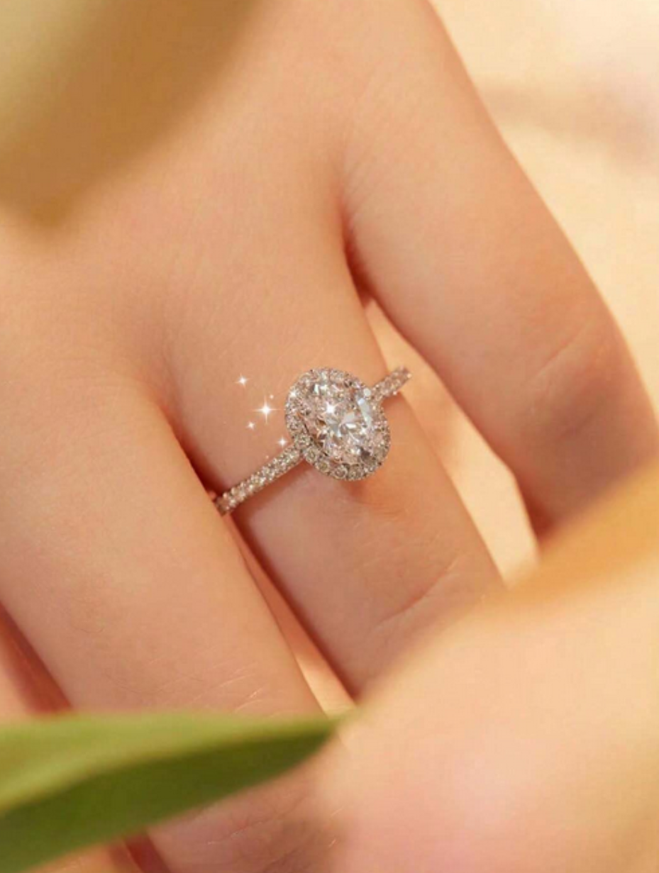 Moissanit Oval Slebet Ring | 925 Sterling Sølv