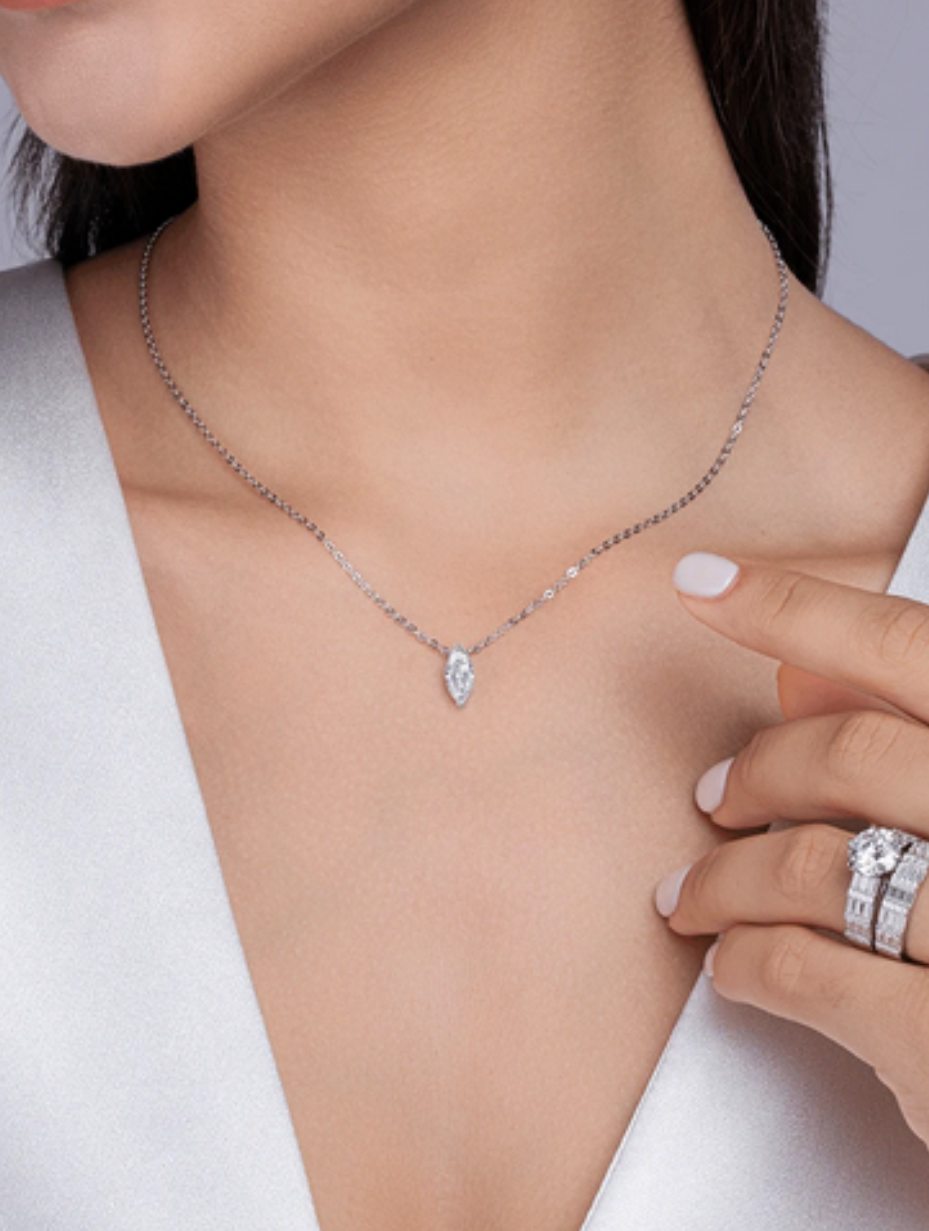 Stylish Moissanite Pendant Necklace | Elegant Silver Design
