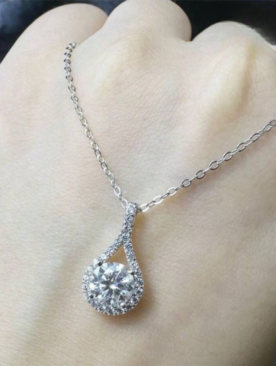 S925 Silver Moissanite Teardrop Necklace | Elegant Pendant